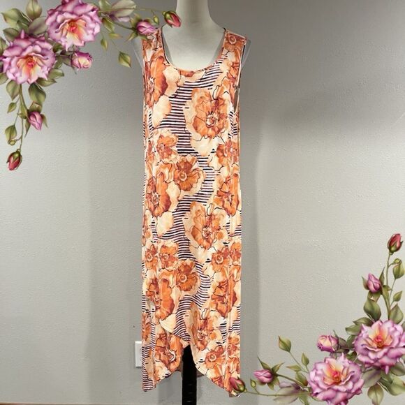 Floral striped Sleeveless hi-low midi Dress - Picture 1 of 14